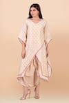 Jajobaa_Beige Assam Silk Woven V Neck Asymmetric Kurta And Dhoti Pant Set _Online_at_Aza_Fashions