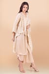 Jajobaa_Beige Assam Silk Woven V Neck Asymmetric Jacket And Dhoti Pant Set _Online_at_Aza_Fashions