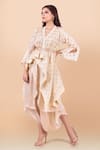 Buy_Jajobaa_Beige Assam Silk Woven V Neck Asymmetric Jacket And Dhoti Pant Set _Online_at_Aza_Fashions