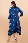 Shop_Jajobaa_Blue Banarasi Silk Woven V Neck Asymmetric Kurta And Dhoti Pant Set _at_Aza_Fashions