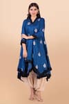 Jajobaa_Blue Banarasi Silk Woven V Neck Asymmetric Kurta And Dhoti Pant Set _Online_at_Aza_Fashions