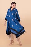 Buy_Jajobaa_Blue Banarasi Silk Woven V Neck Asymmetric Kurta And Dhoti Pant Set _Online_at_Aza_Fashions