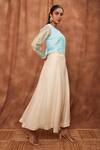 Jajobaa_Blue Silk Organza Embroidered Scallop Round Top And Flared Pant Set  _Online_at_Aza_Fashions