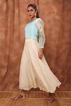 Shop_Jajobaa_Blue Silk Organza Embroidered Scallop Round Top And Flared Pant Set  _Online_at_Aza_Fashions