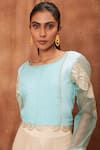 Jajobaa_Blue Silk Organza Embroidered Scallop Round Top And Flared Pant Set  _at_Aza_Fashions