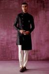 Buy_Pouli Pret_Black 100% Handwoven Raw Silk Embroidered Bundi _at_Aza_Fashions