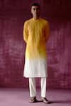 Buy_Pouli Pret_Yellow 100% Cotton Dyed Ombre Kurta _at_Aza_Fashions