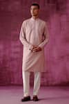 Buy_Pouli Pret_Pink Cotton Silk Embroidered Mirror Kurta _at_Aza_Fashions