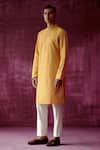 Pouli Pret_Yellow , Lining Thread Embroidered Kurta _Online_at_Aza_Fashions