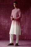 Tabeer_Pink Cotton Ombre Dyed Kurta_Online_at_Aza_Fashions