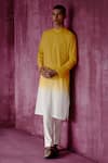 Shop_Pouli Pret_Yellow 100% Cotton Dyed Ombre Kurta _at_Aza_Fashions