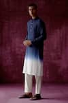 Pouli Pret_Blue 100% Cotton Ombre Dyed Kurta _Online_at_Aza_Fashions