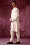 Pouli Pret_Off White Cotton Satin Asymmetric Overlap Kurta _Online_at_Aza_Fashions