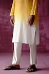 Pouli Pret_Yellow 100% Cotton Dyed Ombre Kurta _Online_at_Aza_Fashions