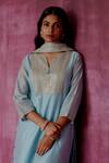 Buy_Pouli Pret_Blue Chanderi, Lining Cotton, Silk Kota Sequins, Embroidered Kurta Pant Set _Online_at_Aza_Fashions