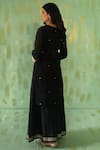 Shop_Pouli Pret_Black Chanderi Embroidered Sequin Notched Kurta Gharara Set _at_Aza_Fashions