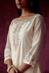 Buy_Pouli Pret_Off White Organza, Chanderi, Lining Cotton Gota, Mirrors, Kurta Pant Set _Online_at_Aza_Fashions