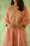 Pouli Pret_Pink Organza, Chanderi, Lining Cotton Mirror, Sequin, Zari Round Kurta Pant Set _Online_at_Aza_Fashions