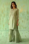Pouli Pret_Green Organza, Chanderi, Lining Cotton Mirror, Embroidered Kurta Gharara Set _Online_at_Aza_Fashions