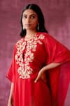 Buy_Pouli Pret_Red Georgette Organza Embroidered Zardozi Keyhole Kaftan And Pant Set _Online_at_Aza_Fashions