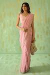 Buy_Pouli Pret_Pink Georgette Organza Embroidery Sequin Border Saree _at_Aza_Fashions