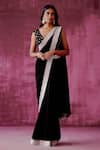 Buy_Pouli Pret_Black Georgette Embroidery Mirror Border Saree _at_Aza_Fashions