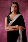 Buy_Pouli Pret_Black Georgette Embroidery Mirror Border Saree _Online_at_Aza_Fashions