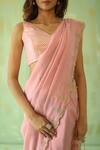 Shop_Pouli Pret_Pink Georgette Organza Embroidery Sequin Border Saree _at_Aza_Fashions