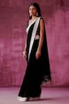 Shop_Pouli Pret_Black Georgette Embroidery Mirror Border Saree _Online_at_Aza_Fashions