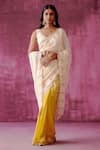 Pouli Pret_Off White Georgette Organza Embroidery Sequin Ombre Saree _Online_at_Aza_Fashions