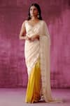 Buy_Pouli Pret_Off White Georgette Organza Embroidery Sequin Ombre Saree _Online_at_Aza_Fashions