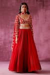 Buy Red Georgette Embroidery Resham Deep V Neck Lehenga Set With Blouse ...