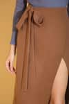 Buy_TORQADORN_Brown Crepe Wrap Pencil Skirt _Online_at_Aza_Fashions