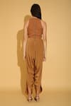 TORQADORN_Brown Crepe Embroidered Sequin Work High Neck Dhoti Jumpsuit  _Online_at_Aza_Fashions