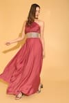 Buy_TORQADORN_Pink Satin Georgette One Shoulder Cowl Gown For Women_at_Aza_Fashions
