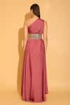 Shop_TORQADORN_Pink Satin Georgette One Shoulder Cowl Gown For Women_at_Aza_Fashions
