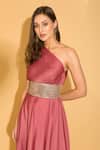 TORQADORN_Pink Satin Georgette One Shoulder Cowl Gown For Women_Online_at_Aza_Fashions