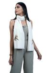 Shop Taroob White Hand Embroidered Cashmere Dragonfly Scarf at Aza Fashions Shop_Taroob_White Hand Embroidered Cashmere Dragonfly Scarf_at_Aza_Fashions