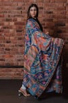 Taroob_Blue Wool Royal Palace Kalamkari Shawl _Online_at_Aza_Fashions