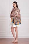 Taroob_Wool Pashmina Embroidered Kalamkari Stole _Online_at_Aza_Fashions