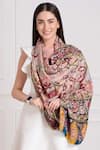 Buy_Taroob_Wool Pashmina Embroidered Kalamkari Stole _Online_at_Aza_Fashions