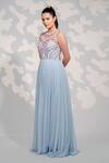 Shop_Tamaraa By Tahani_Blue Tulle, Georgette Sequins, Crystals, Beads Round Embroidered Pleated Gown _Online_at_Aza_Fashions