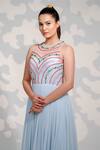 Shop_Tamaraa By Tahani_Blue Tulle, Georgette Sequins, Crystals, Beads Round Embroidered Pleated Gown _at_Aza_Fashions
