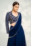 Tamaraa By Tahani_Blue Georgette Embroidered Sequin V Neck Kalidar Crystal Drape Saree Lehenga Set_Online_at_Aza_Fashions
