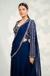 Buy_Tamaraa By Tahani_Blue Georgette Embroidered Sequin V Neck Kalidar Crystal Drape Saree Lehenga Set_Online_at_Aza_Fashions