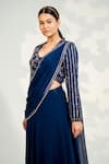 Shop_Tamaraa By Tahani_Blue Georgette Embroidered Sequin V Neck Kalidar Crystal Drape Saree Lehenga Set_Online_at_Aza_Fashions