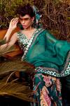 Buy_Limerick By Abirr N' Nanki_Green Dupion Silk V Neck Embroidered Blouse _at_Aza_Fashions