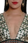 Limerick By Abirr N' Nanki_Green Dupion Silk V Neck Embroidered Blouse _at_Aza_Fashions