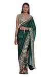 Buy_Limerick by Abirr N' Nanki_Green Organza Printed Saree _Online_at_Aza_Fashions