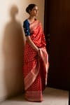 Priyanka Raajiv Red Silk Brocade Banarasi Thread Saree Online at Aza Fashions Priyanka Raajiv_Red Silk Brocade Banarasi Thread Saree _Online_at_Aza_Fashions